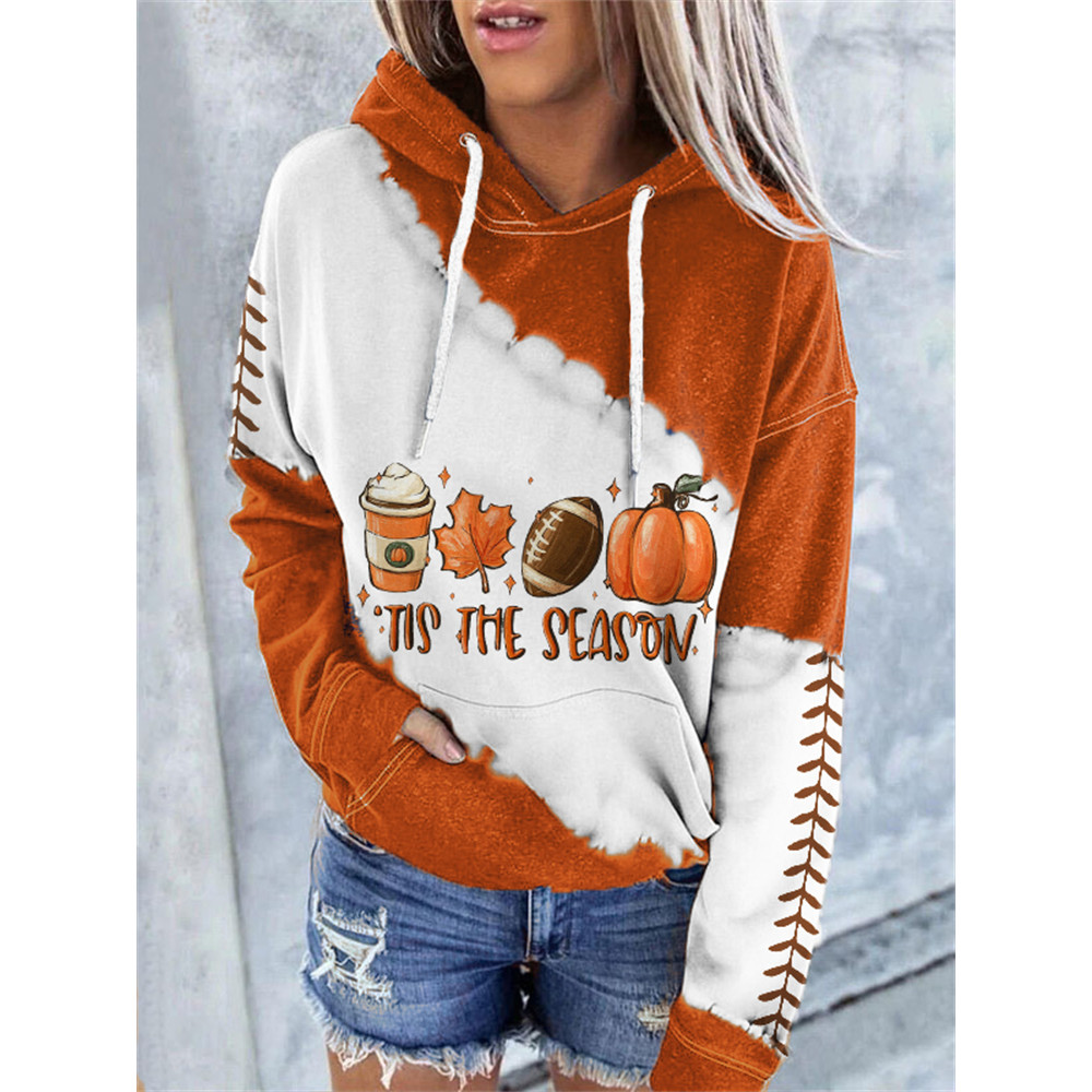 Fall Leaf Coffee Pumpkin Football Tie Dye Hoodie