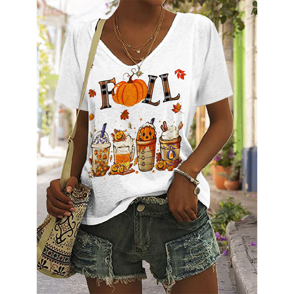 Fall Pumpkin Drinks V Neck T Shirt
