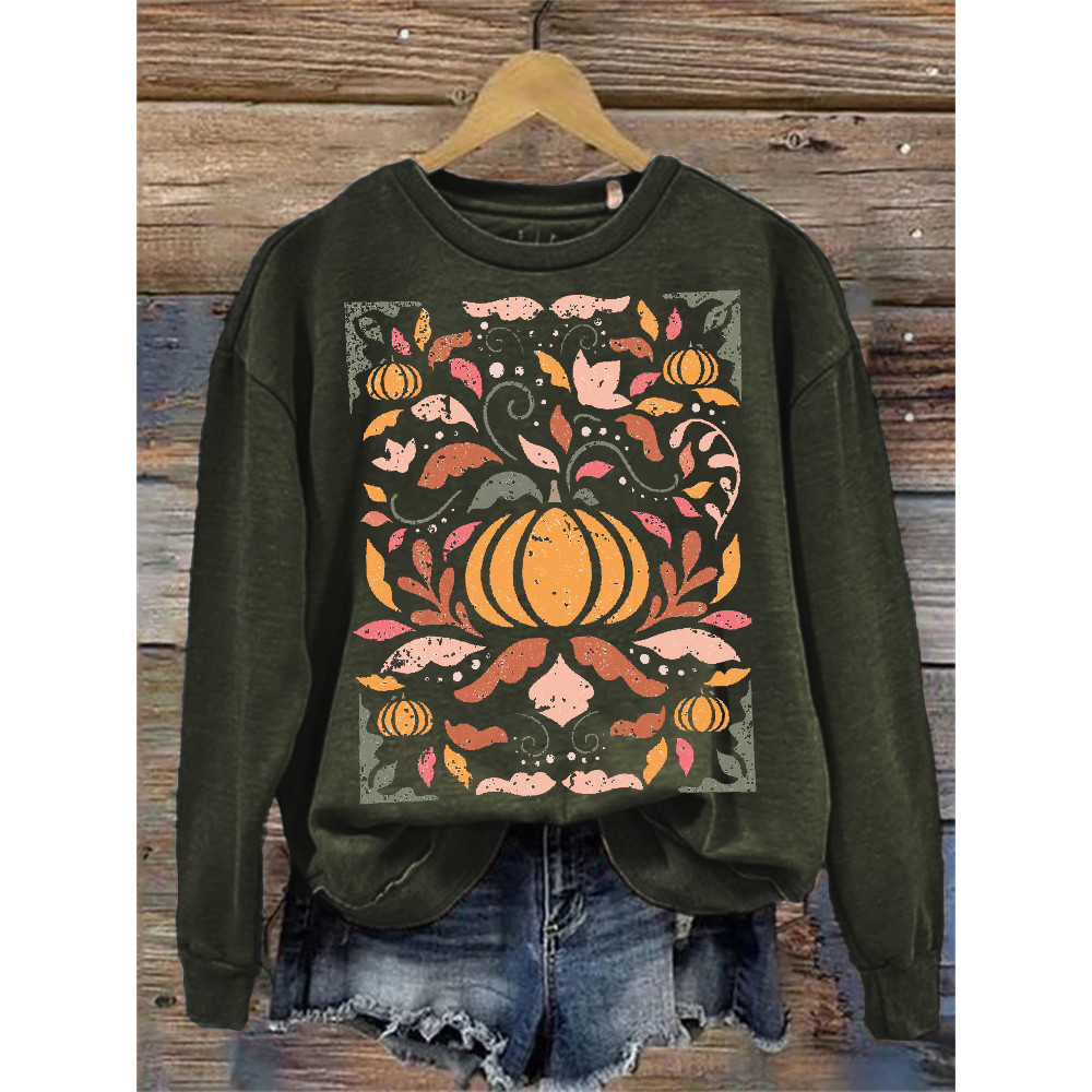 Fall Pumpkin Floral Art Vintage Washed Sweatshirt