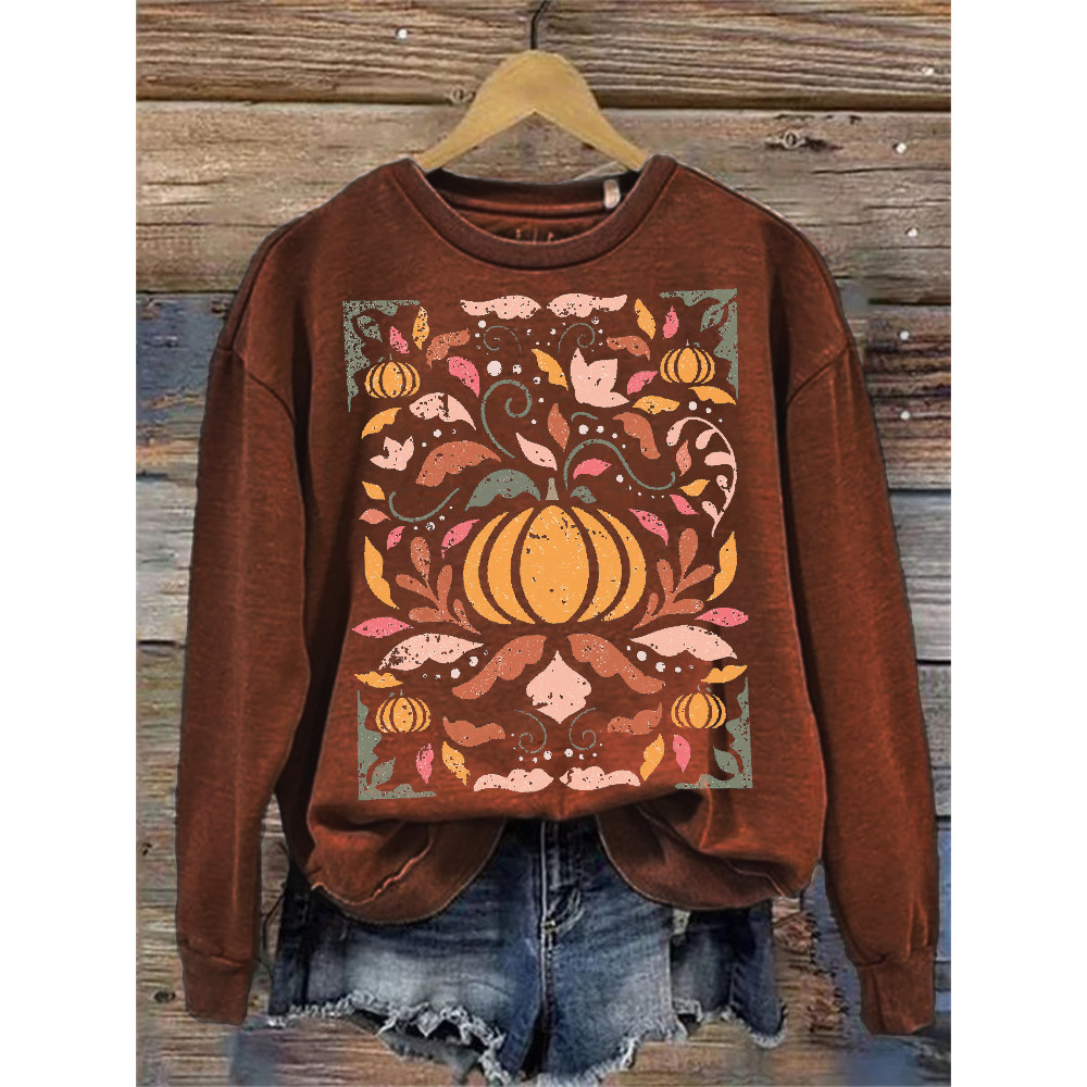 Fall Pumpkin Floral Art Vintage Washed Sweatshirt