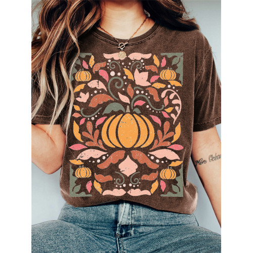 Fall Pumpkin Floral Art Vintage Washed T Shirt