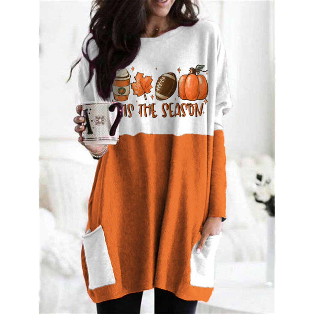 Fall Pumpkin Football Tis The Season Patch Pocket Tunic