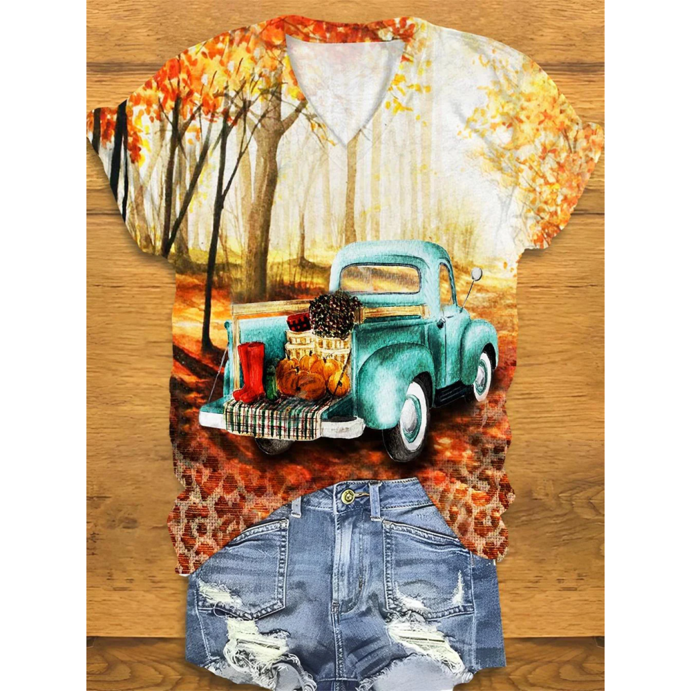 Fall Pumpkin Truck Print T-Shirt