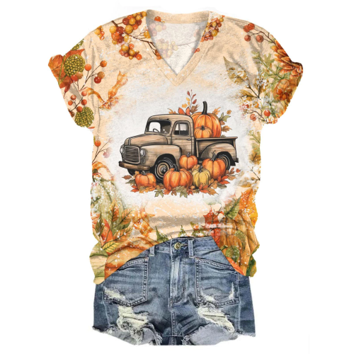 Fall Pumpkin Truck Print Top