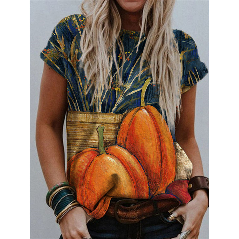 Fall Straw Basket & Pumpkins Print T Shirt