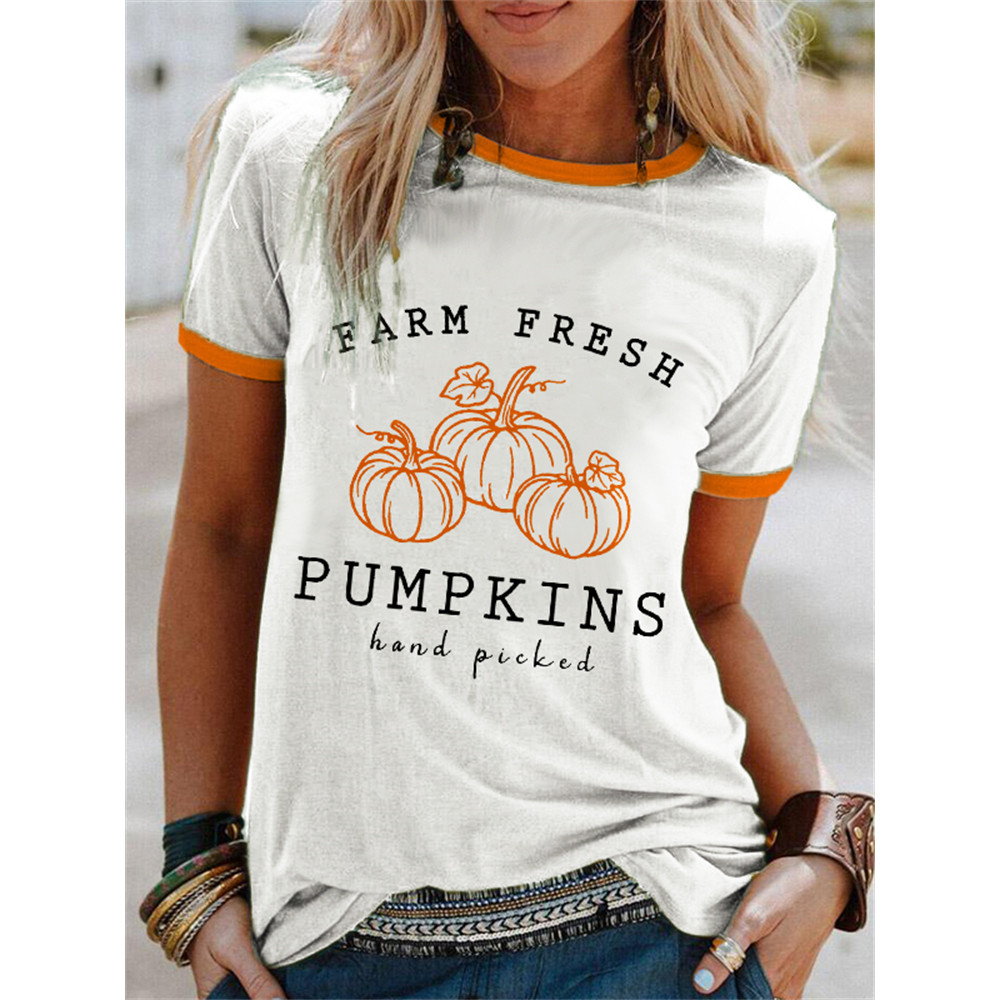 Farm Fresh Pumpkins Contrast Color Hem T Shirt