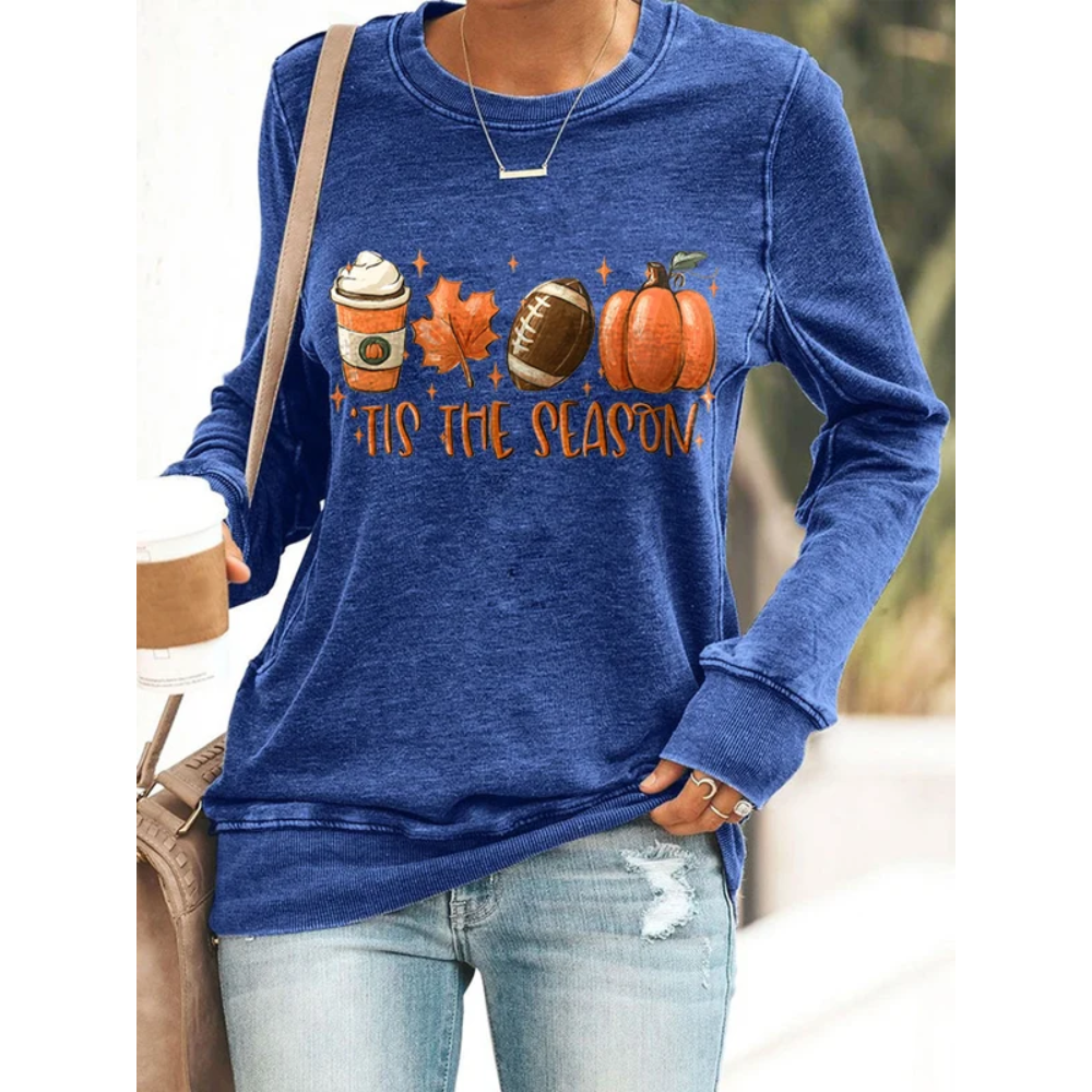 Football Tis The Season Pumpkin Maple Leaf Print Sweatshirt
