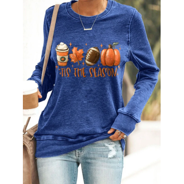 Football Tis The Season Pumpkin Maple Leaf Print Sweatshirt