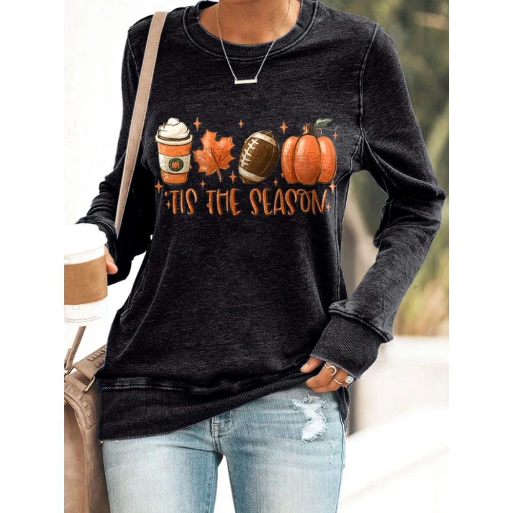 Football Tis The Season Pumpkin Maple Leaf Print Sweatshirt