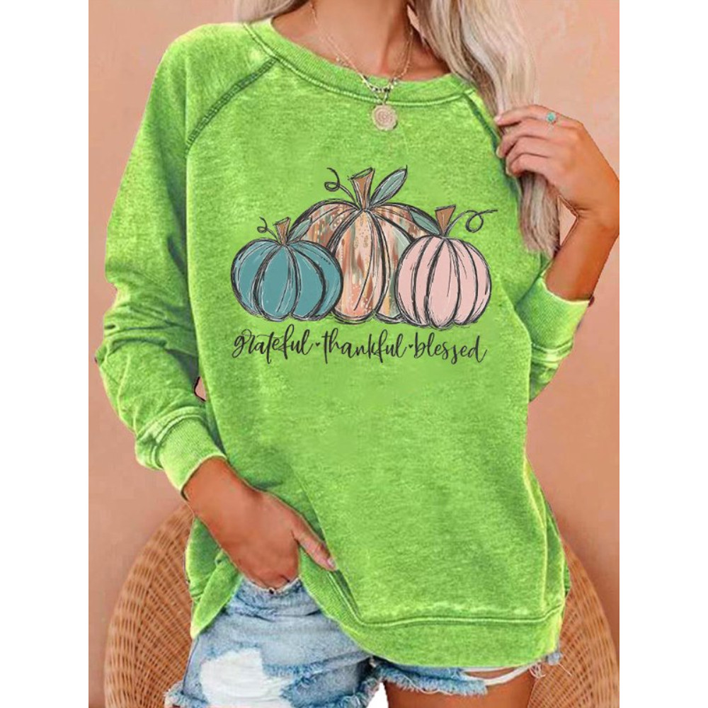 Grateful Thankful Blessed Print Casual Sweatshirt