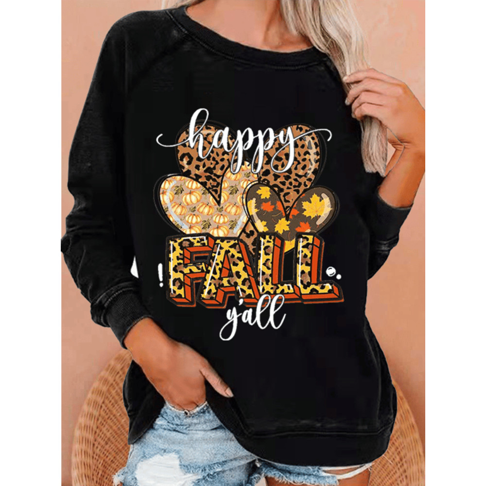 Happy Fall Y'all Print Casual Crewneck Sweatshirt