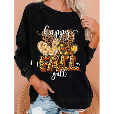 Happy Fall Y'all Print Casual Crewneck Sweatshirt