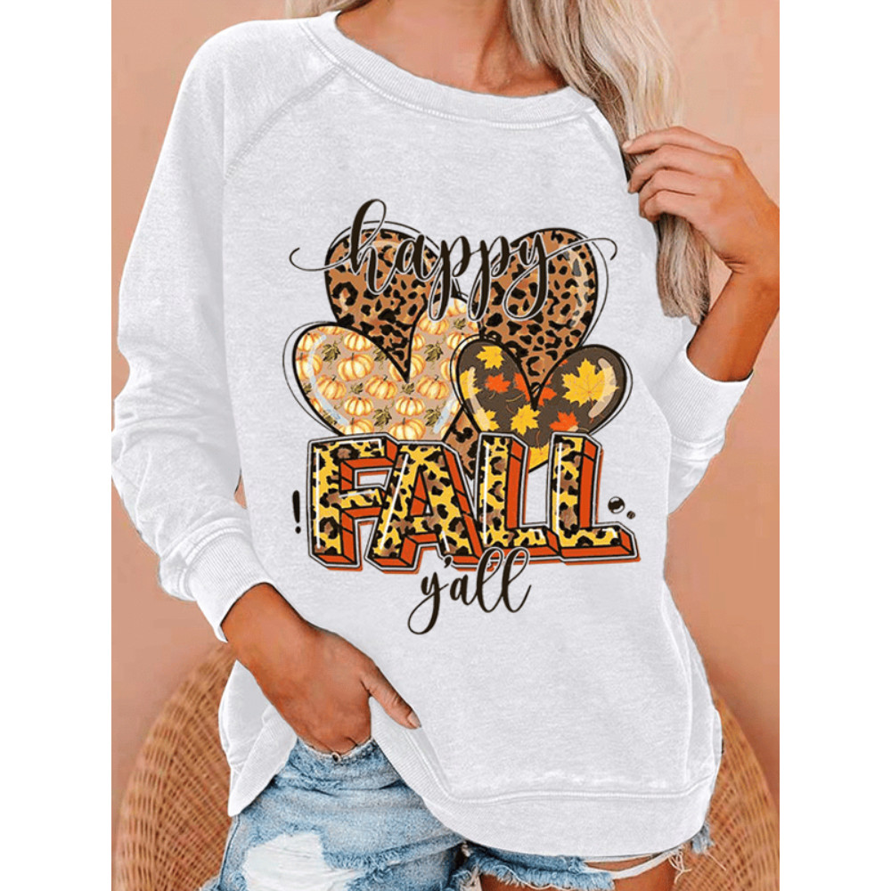 Happy Fall Y'all Print Casual Crewneck Sweatshirt
