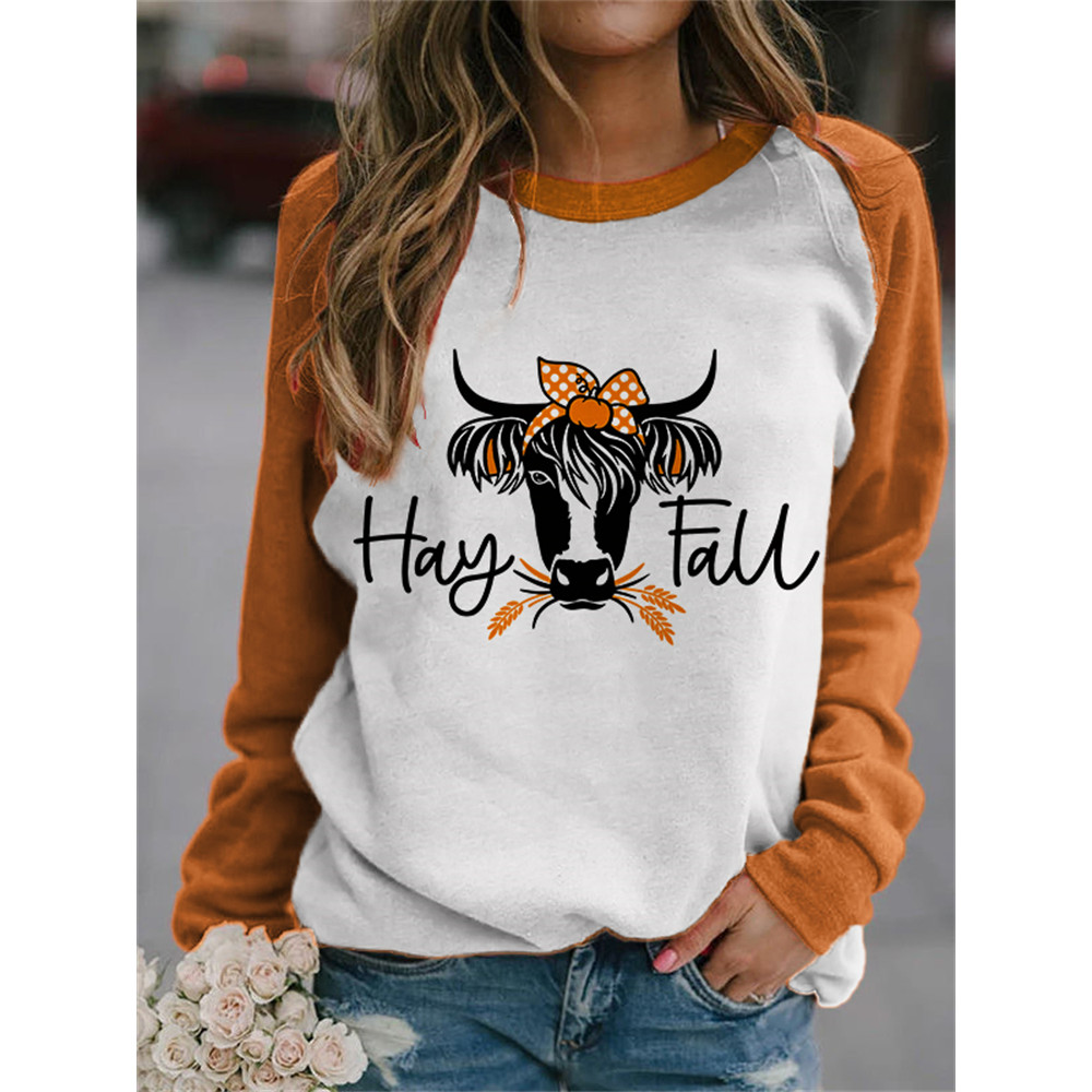 Hay Fall Cow Print Contrast Color Sweatshirt