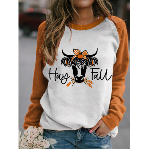 Hay Fall Cow Print Contrast Color Sweatshirt