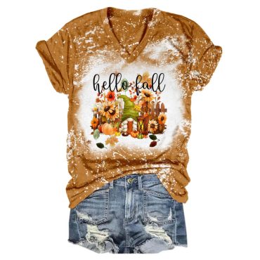 Hello Fall Gnome Tie Dye V Neck T-Shirt