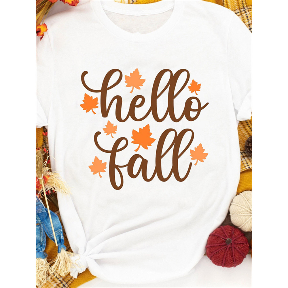 Hello Fall Golden Leaves Graphic T Shirt