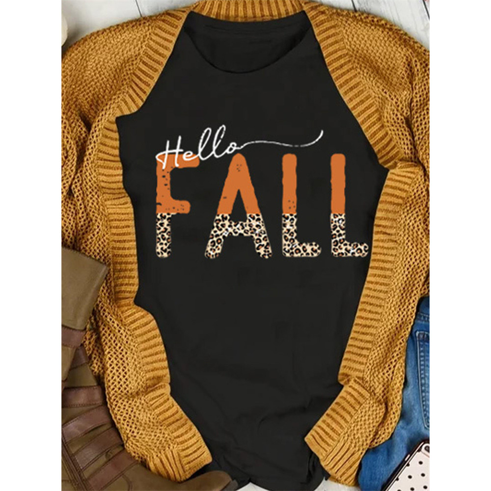 Hello Fall Leopard Graphic T Shirt