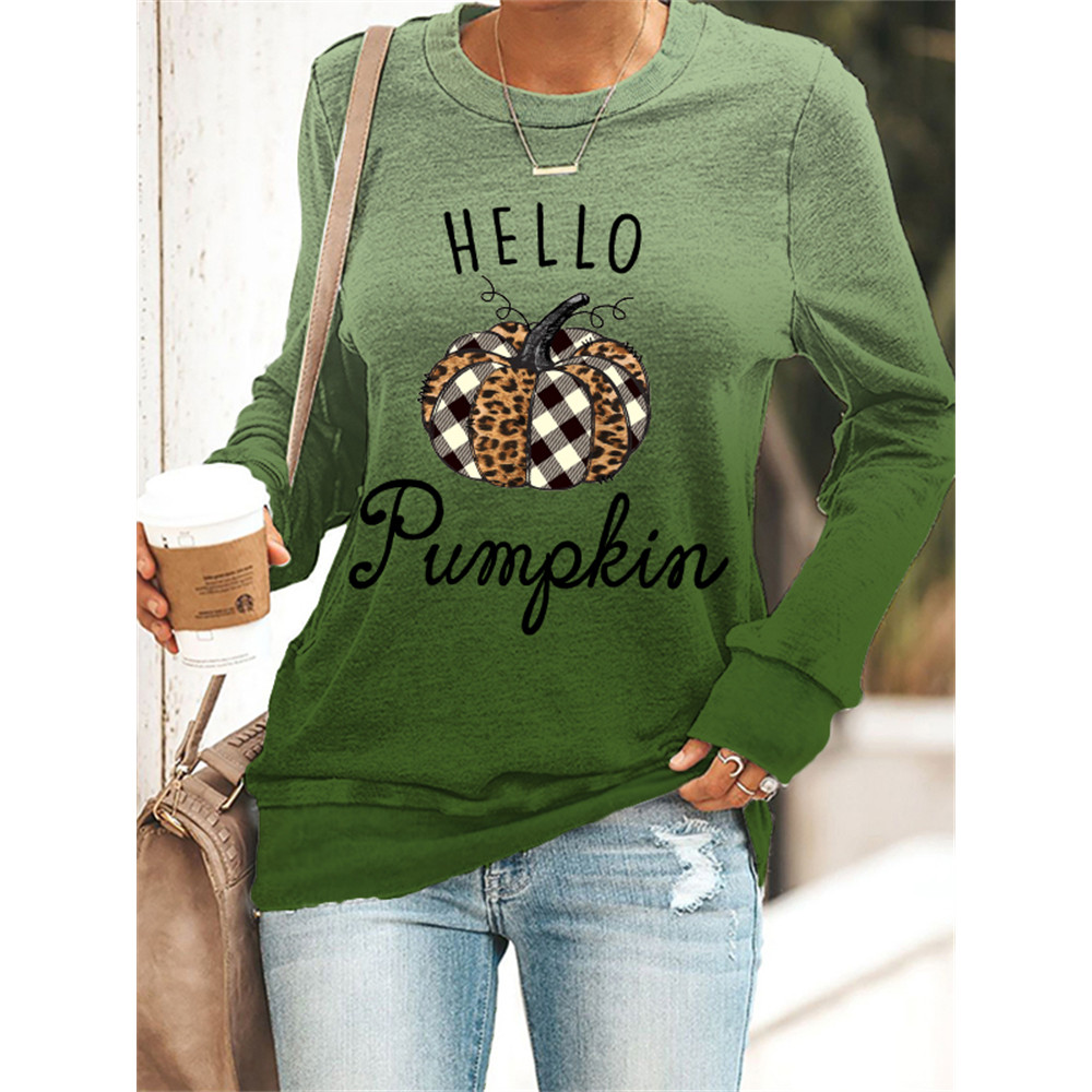 Hello Pumpkin Leopard Plaid Pumpkin Gradient Sweatshirt