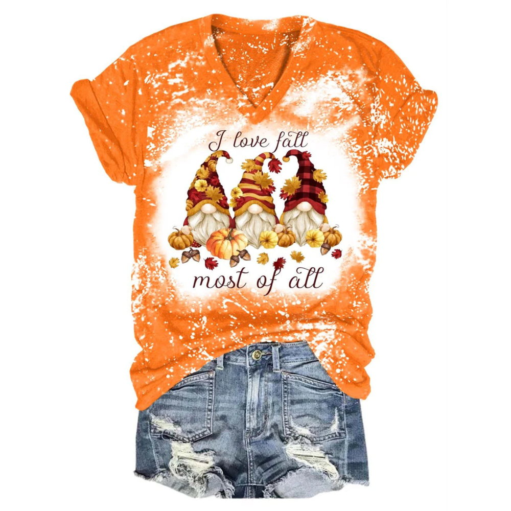 I Love Fall Most Of All Gnome Print T-Shirt