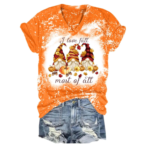 I Love Fall Most Of All Gnome Print T-Shirt