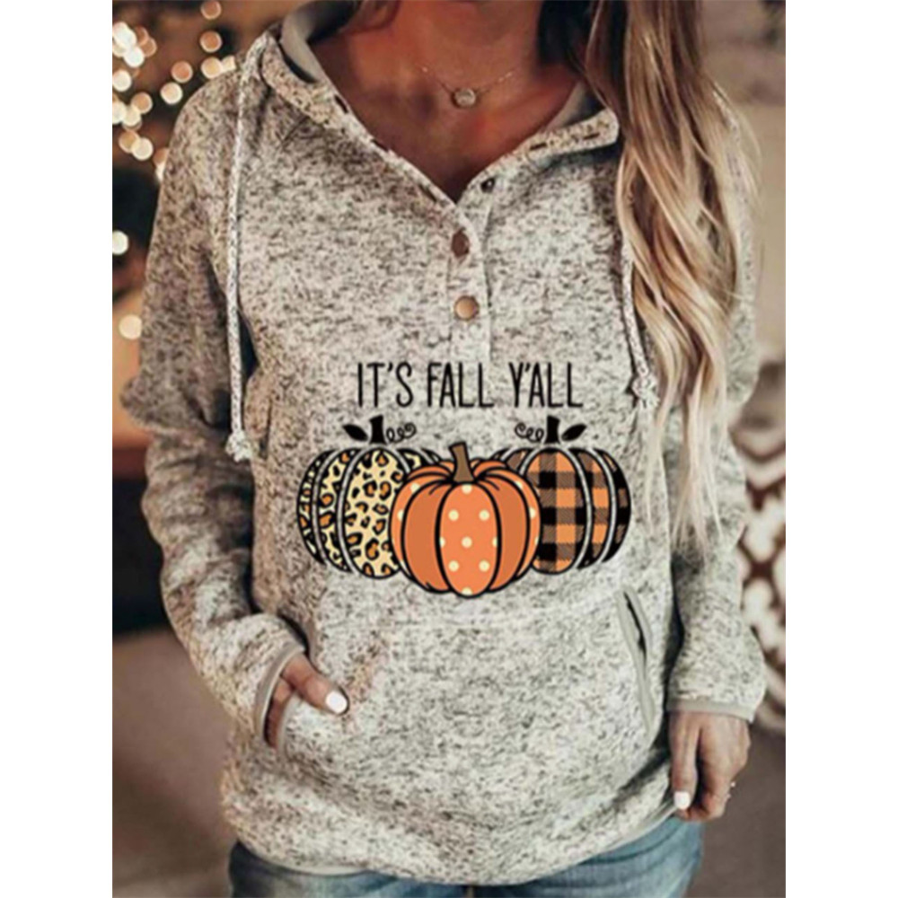 It's Fall Y'all Leopard Plaid Pumpkins Button Up Hoodie