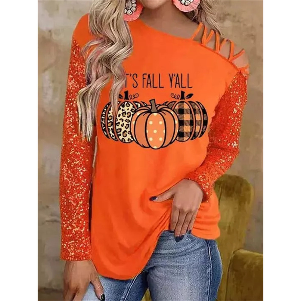 It's Fall Y'all Pumpkin Sequined Print T Shirt