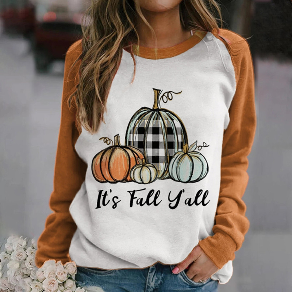 It's Fall Y'all Pumpkins Contrast Color Sweatshirt