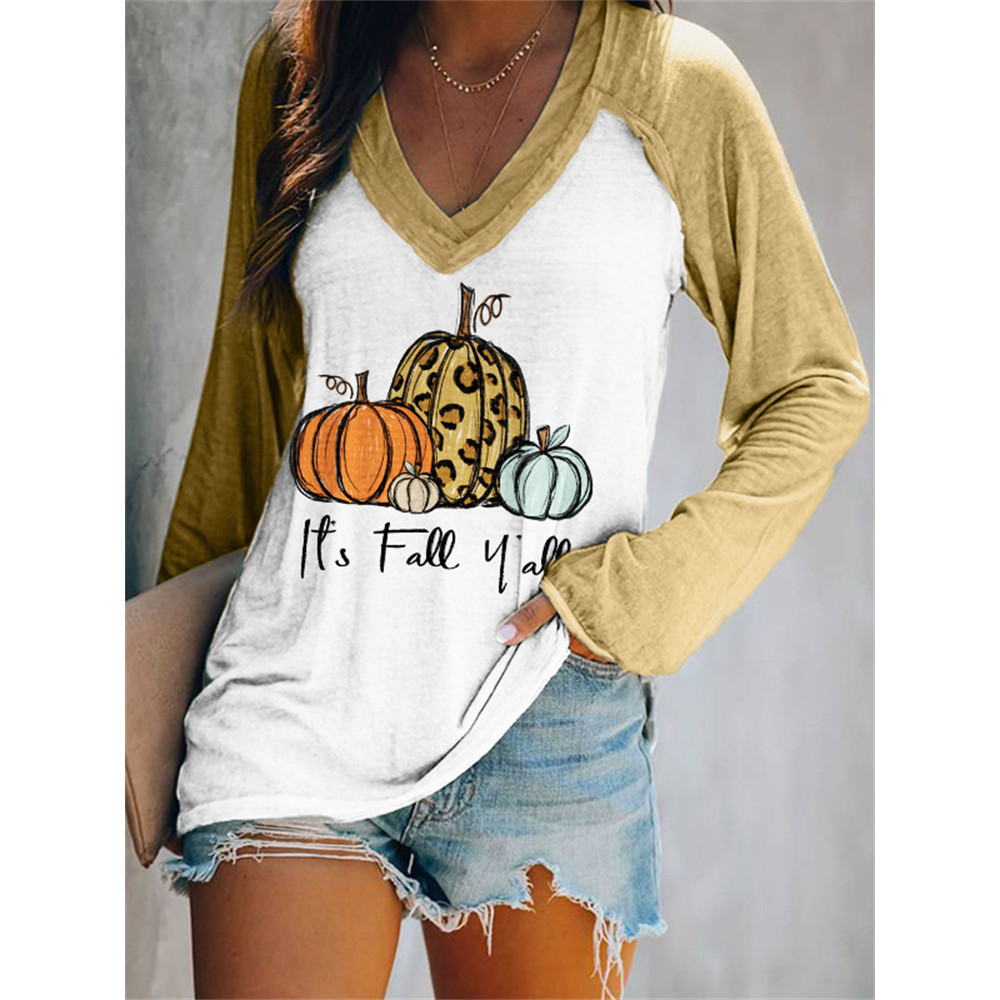 It's Fall Y'all Pumpkins Contrast Color T Shirt
