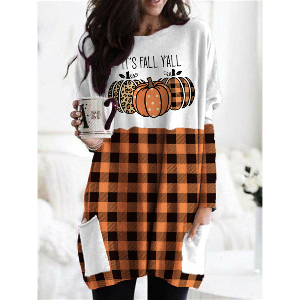 It's Fall Y'all Pumpkins Plaid Patch Pocket Tunic
