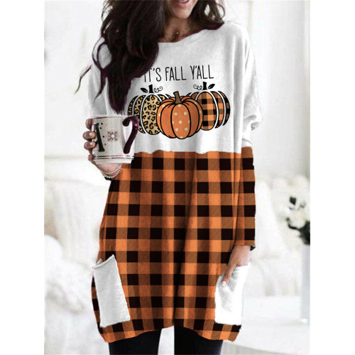It's Fall Y'all Pumpkins Plaid Patch Pocket Tunic