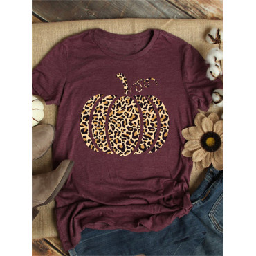 Leopard Pumpkin Graphic Comfy T Shirt