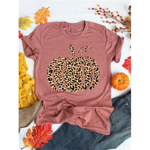 Leopard Pumpkin Graphic Comfy T Shirt