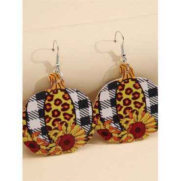 Leopard Sunflowers Pumpkin Leather Earrings