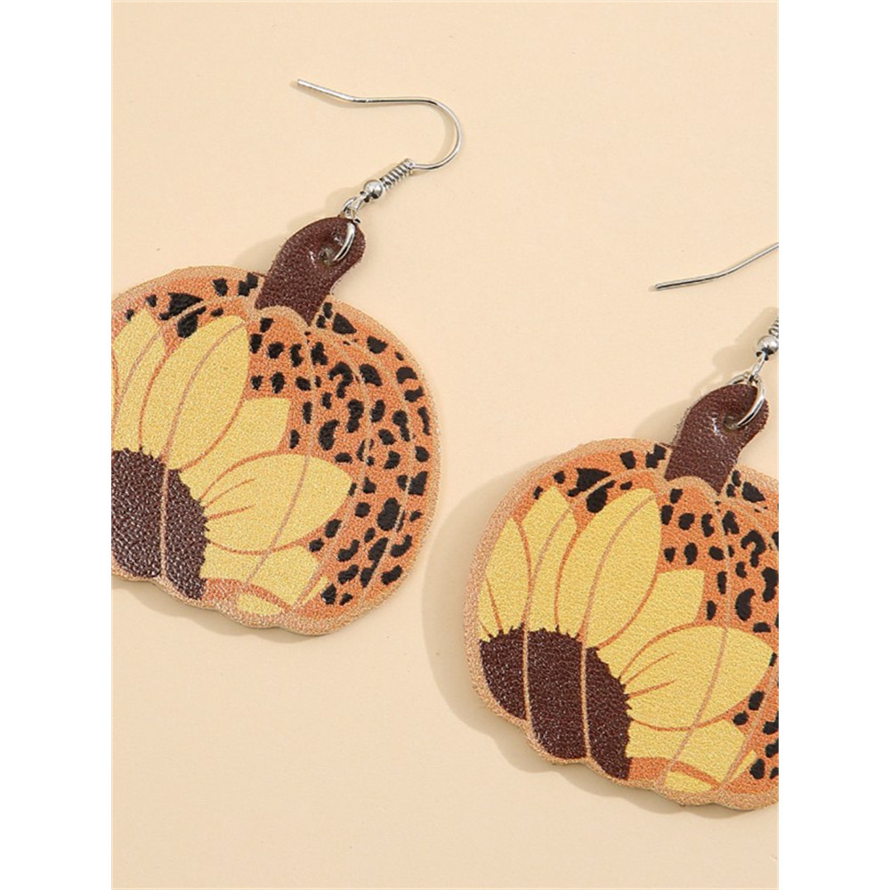 Leopard Sunflowers Pumpkin Leather Earrings