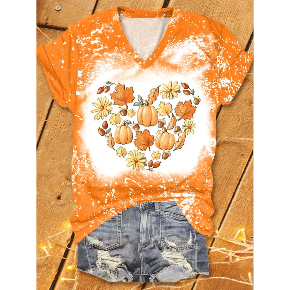 Love Fall Y'all Hart Flowers Leaves Print T-Shirt