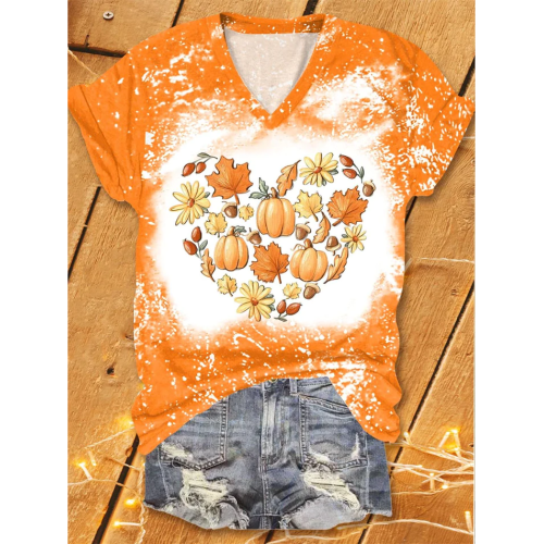 Love Fall Y'all Hart Flowers Leaves Print T-Shirt