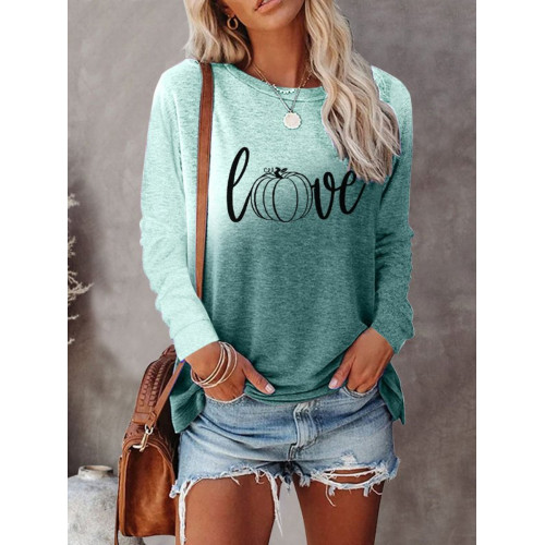 Love Pumpkin Print Gradient Casual T Shirt
