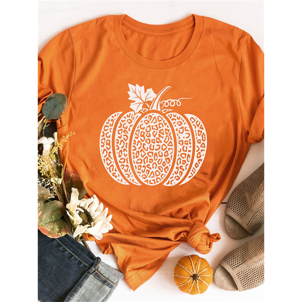 Orange Leopard Pumpkin Short Sleeve T Shirt