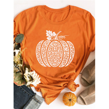 Orange Leopard Pumpkin Short Sleeve T Shirt