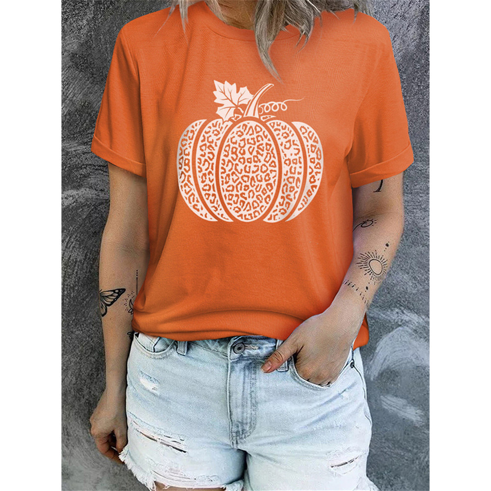 Orange Leopard Pumpkin Short Sleeve T Shirt