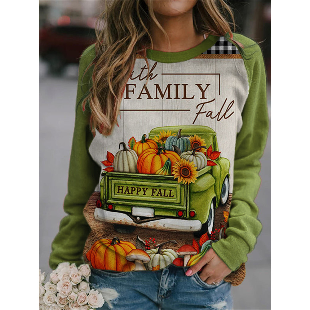 Pumpkin Lorry Faith Family Fall Contrast Sweatshirt