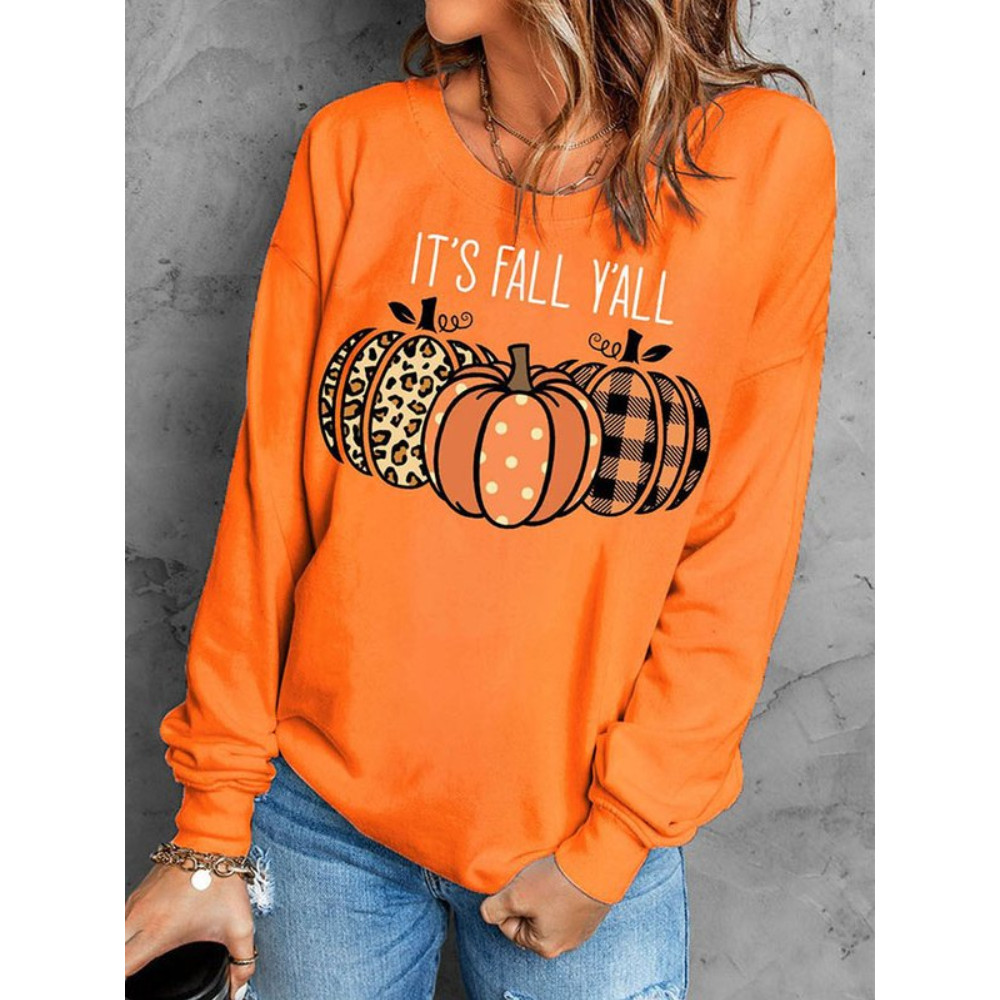 Pumpkin Print Long Sleeve Pullover Sweatshirt
