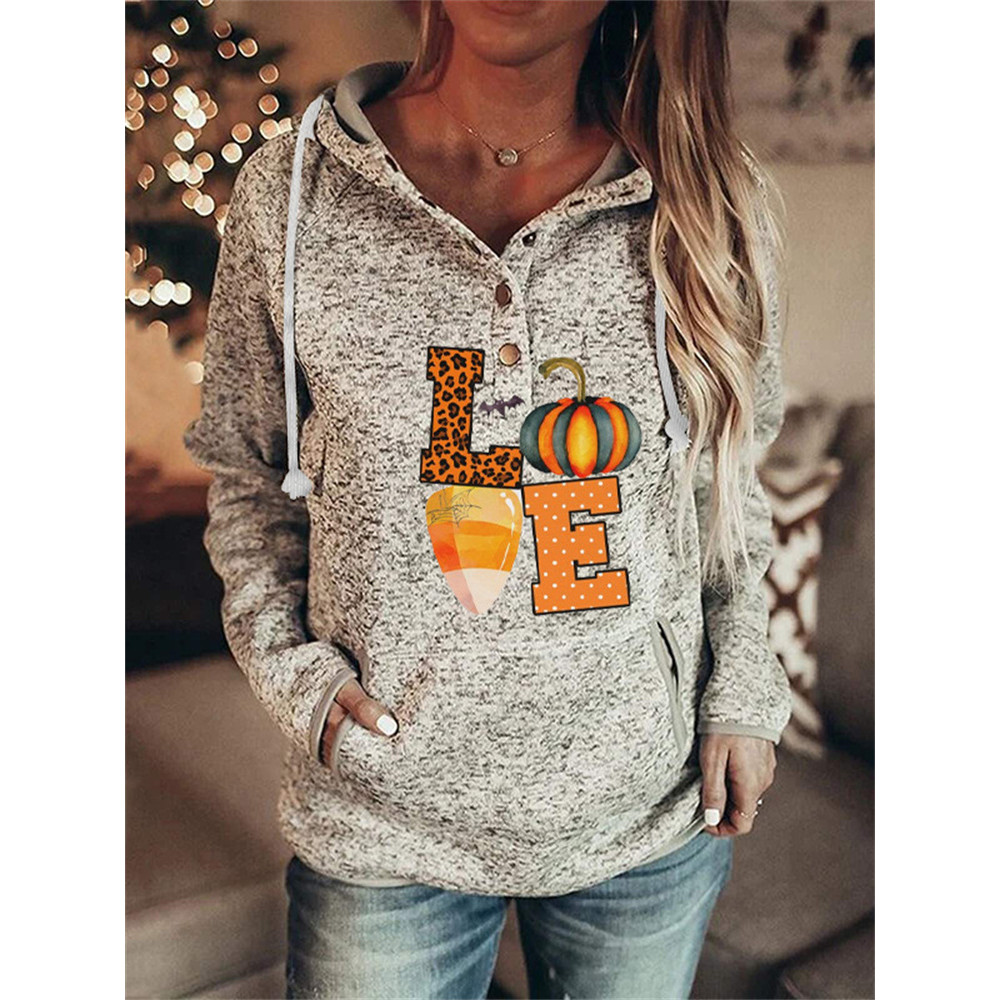 Pumpkin Print Thanksgiving Hooded Sweatshirt