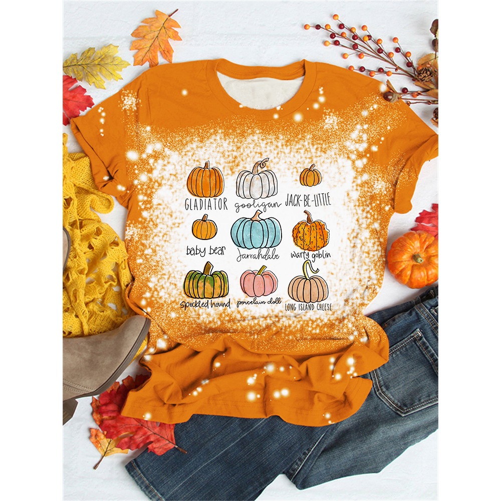 Pumpkins Fall Inspired Bleached T Shirt