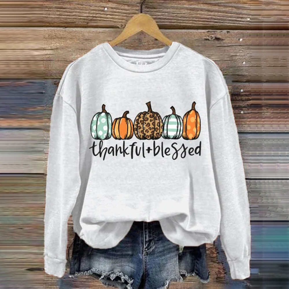 Thanksgiving Pumpkin Thankful Blessed Sweatshirt