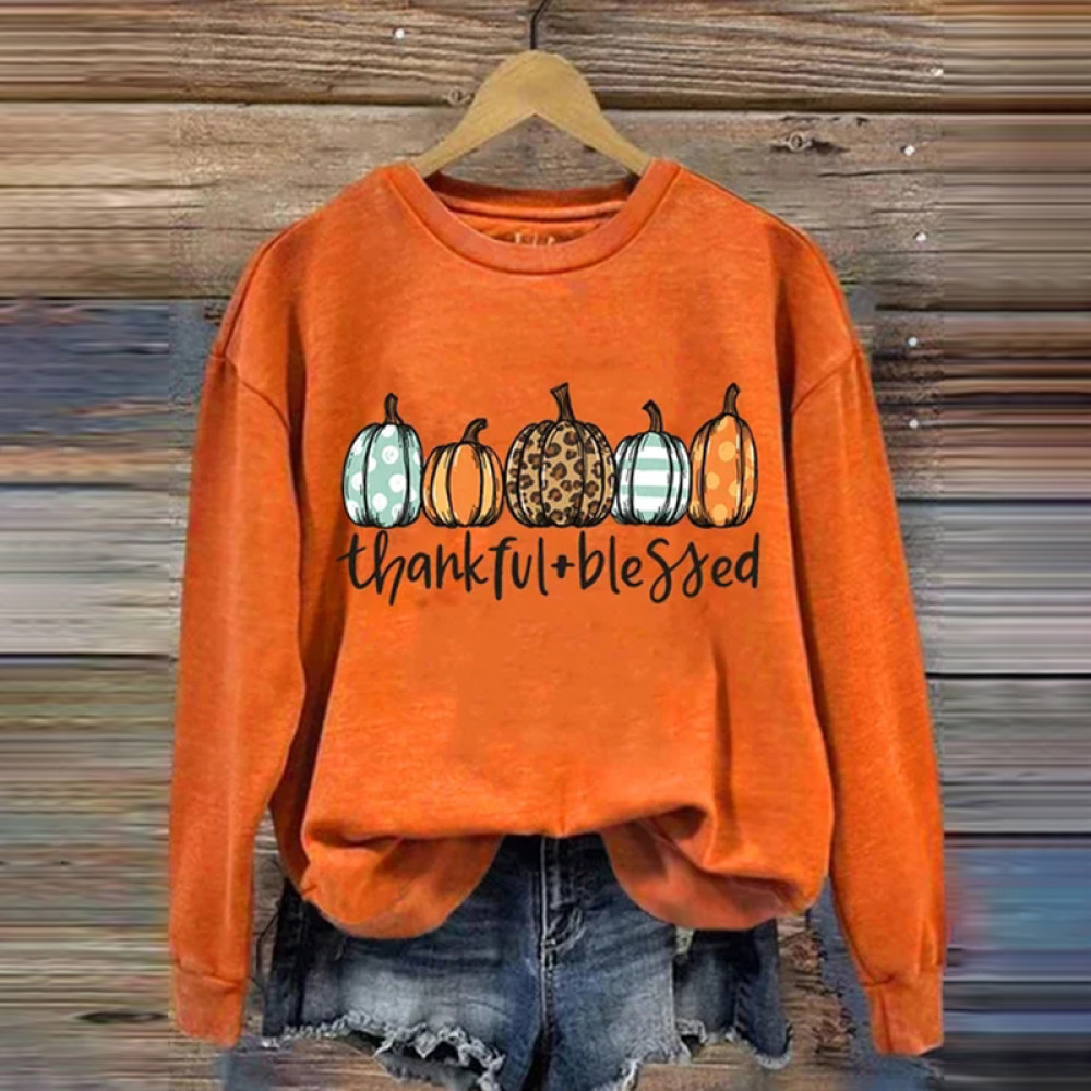 Thanksgiving Pumpkin Thankful Blessed Sweatshirt