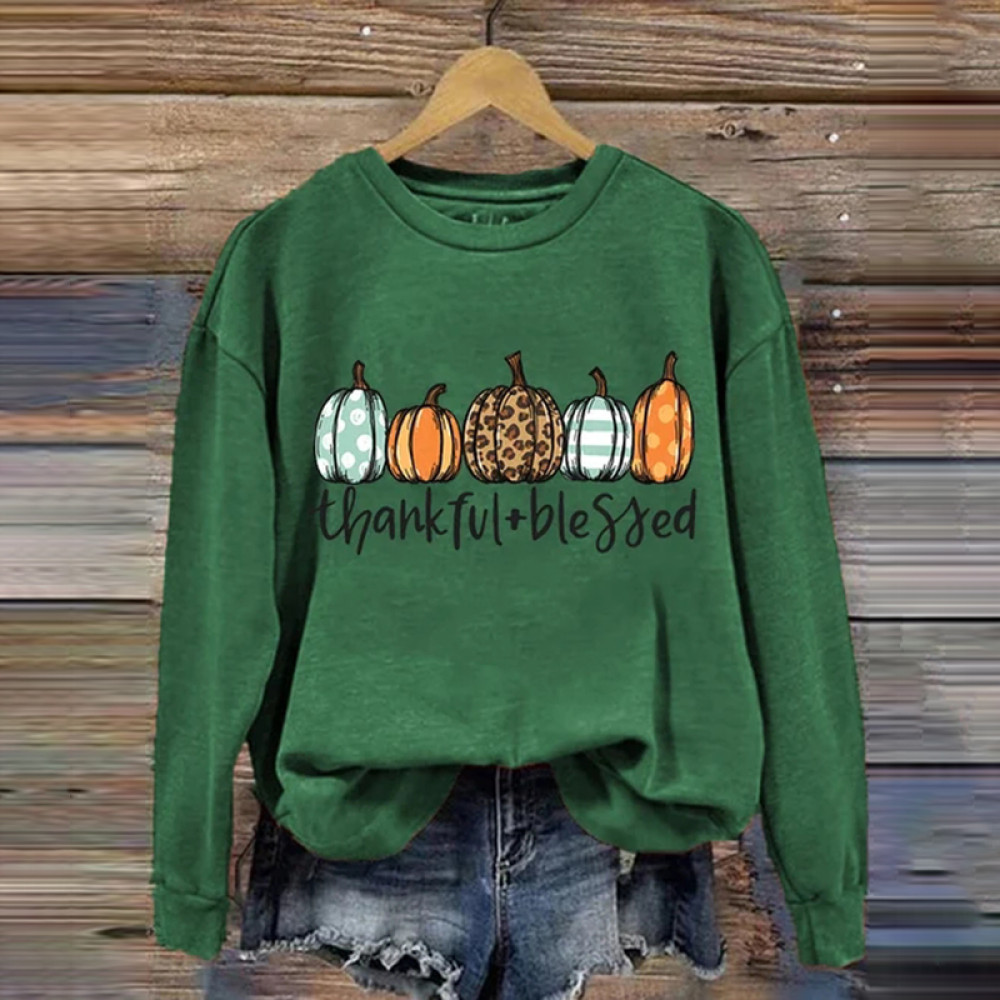 Thanksgiving Pumpkin Thankful Blessed Sweatshirt