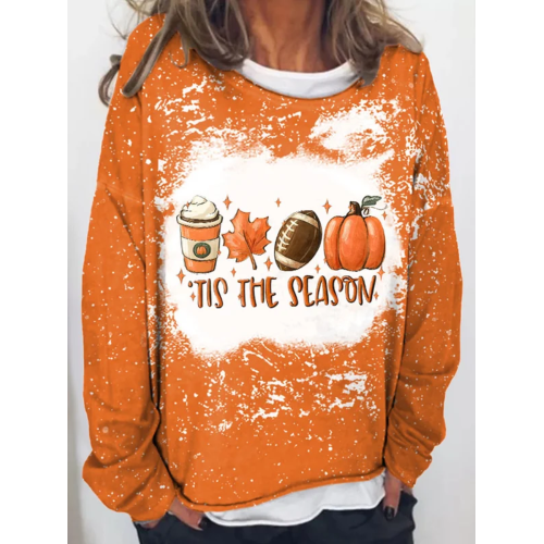Tie Dye Football Tis The Season Pumpkin Maple Leaf Print Sweatshirt