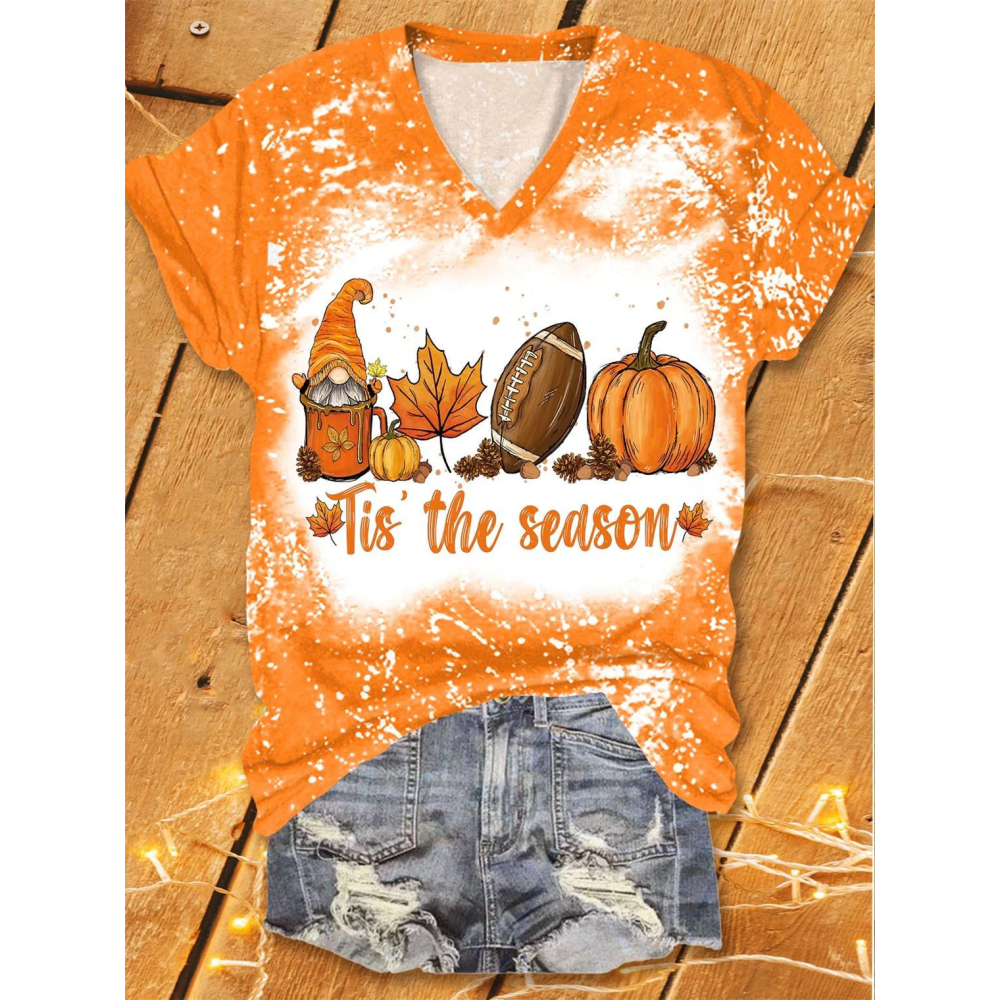 Tis The Season Football Latte Leaves Print T-Shirt